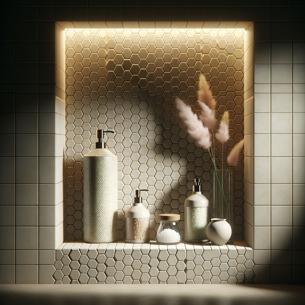 Hornacina en pared de ducha con azulejos