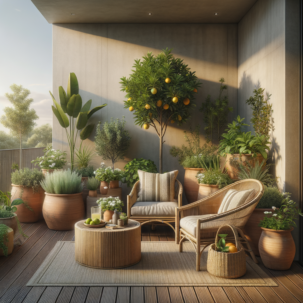 Terraza con elementos naturales y revestimientos sintéticos
