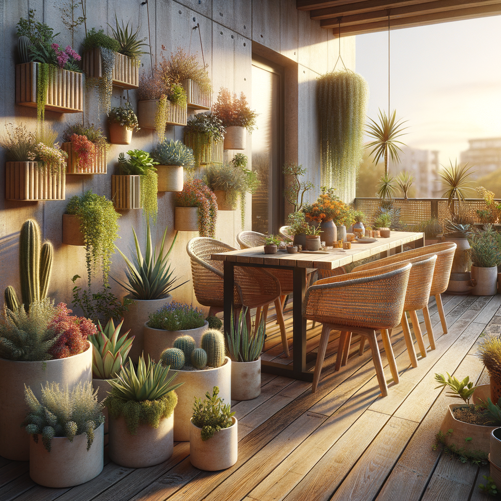 Espacio verde vibrante con macetas