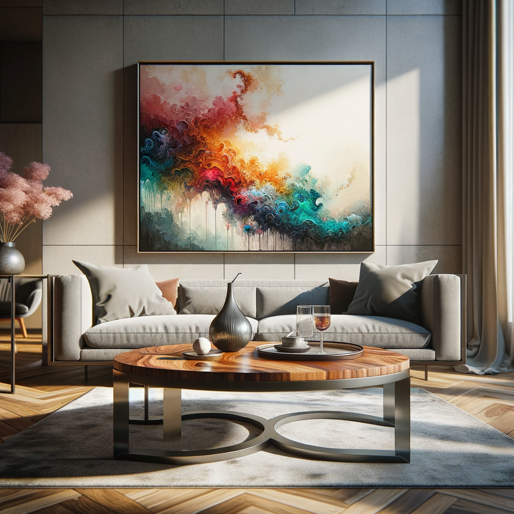 Decoración elegante de pared detrás de sofá con cuadros