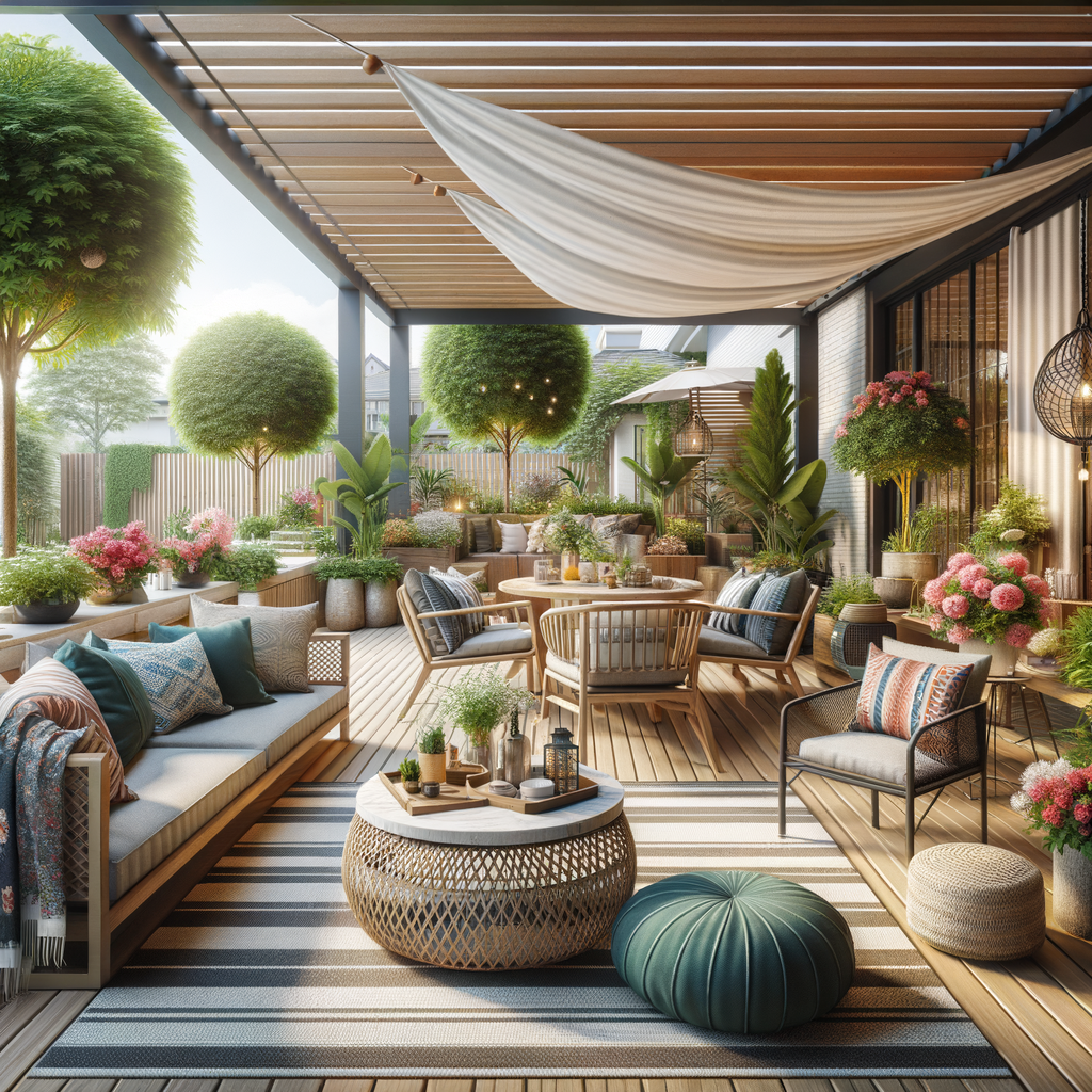 Una terraza exterior bellamente decorada