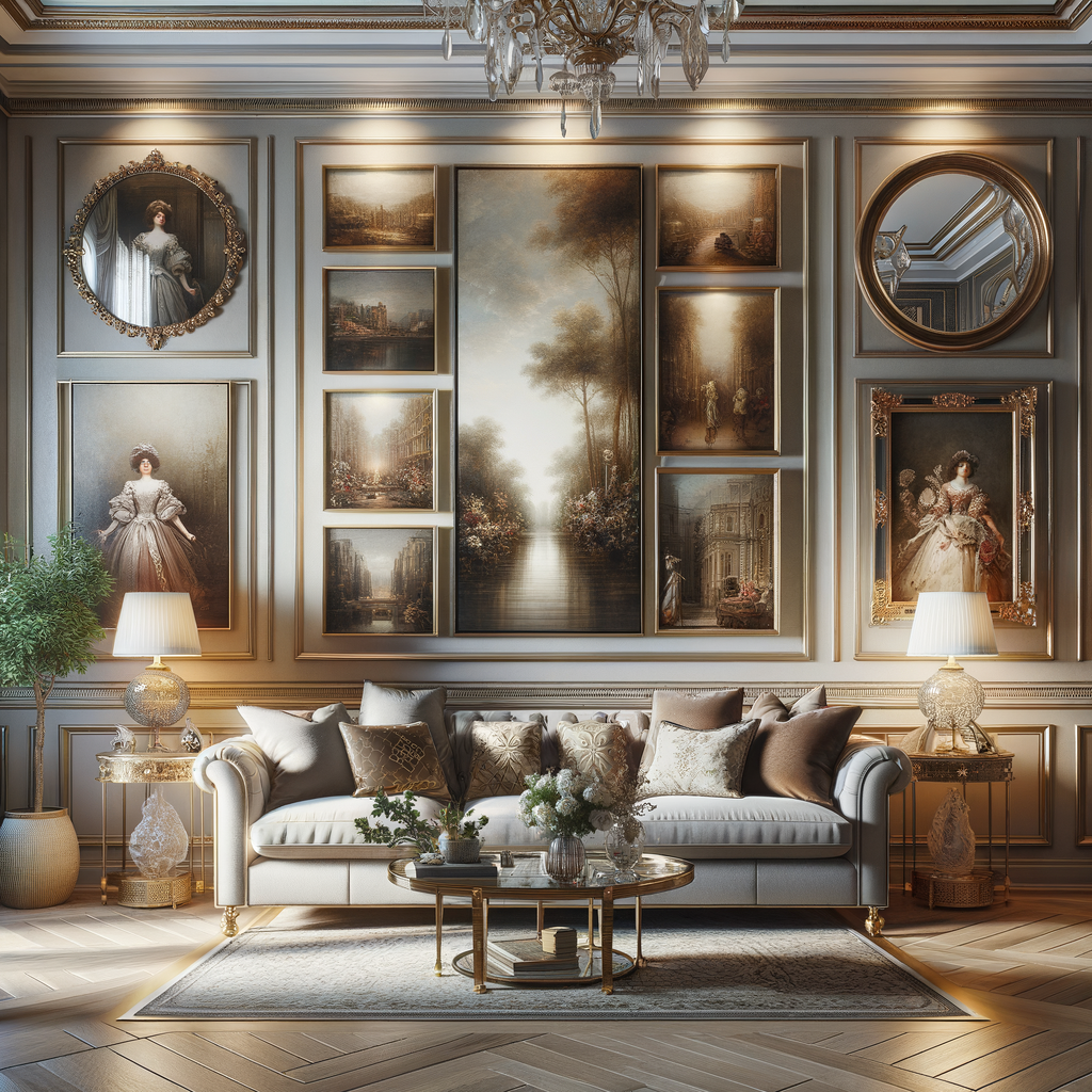 Decoración efectiva de la pared del sofá en el salón