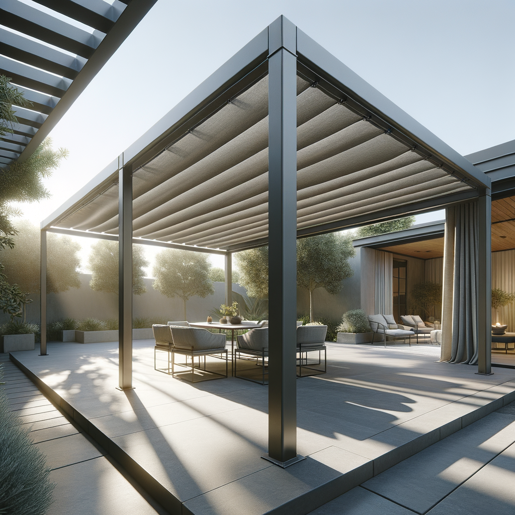 Imagen de una pérgola versátil instalada en un espacio exterior